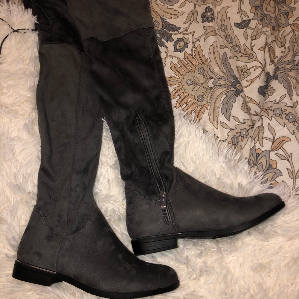 Gray suede over the knee boots!!!